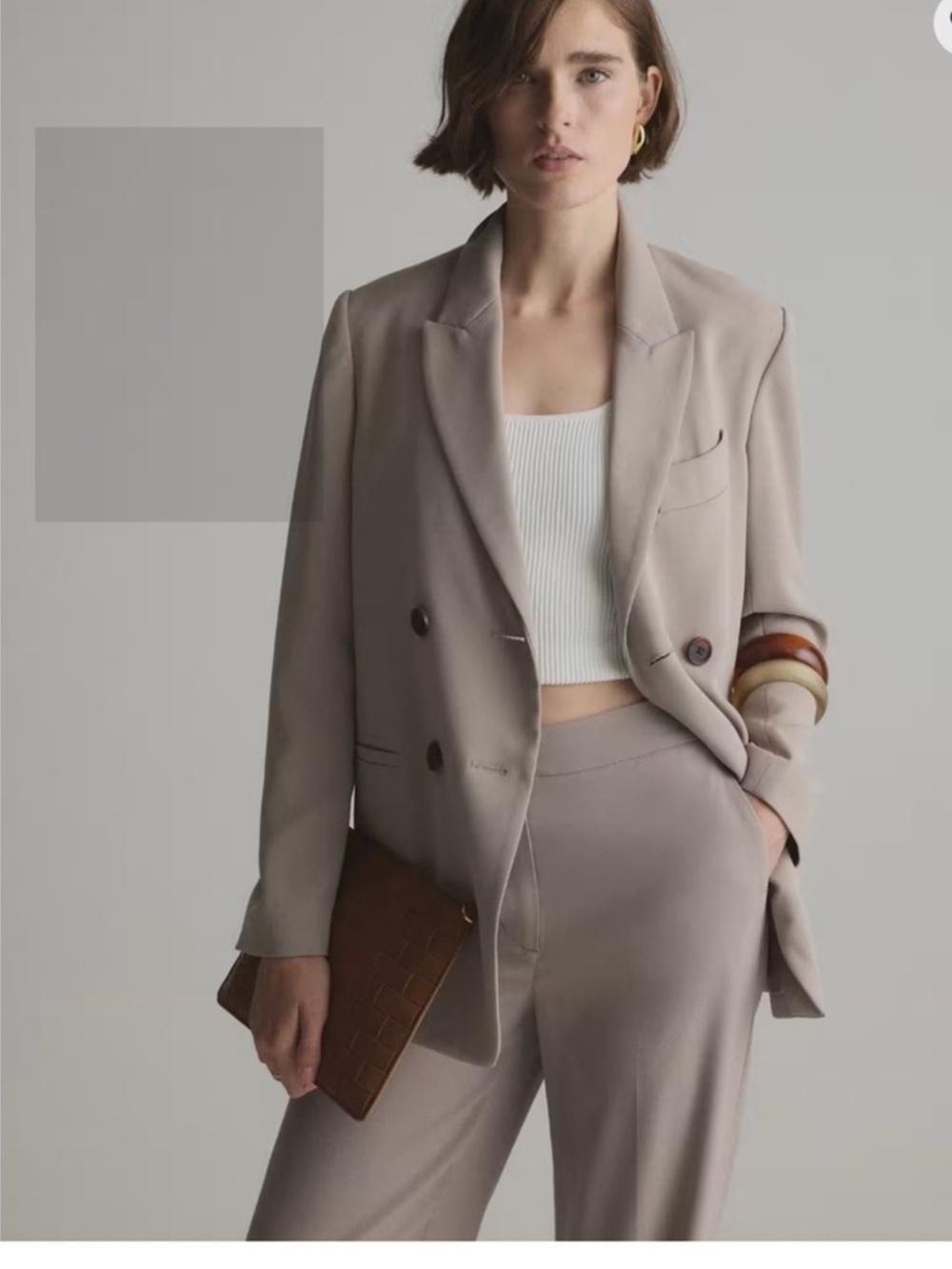 Quince Double-Breasted Beige Blazer